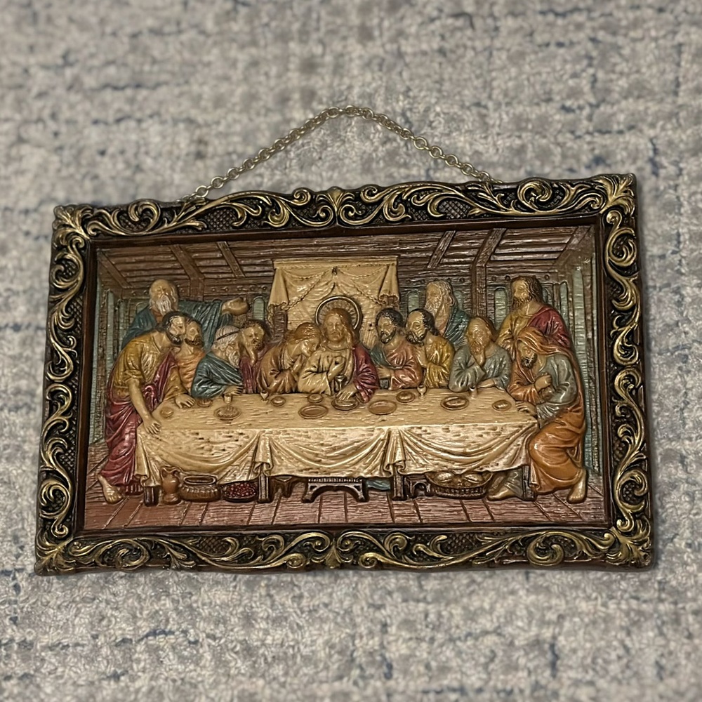 Vintage Italian “The Last Supper” Ornate Gold Wall Hanging